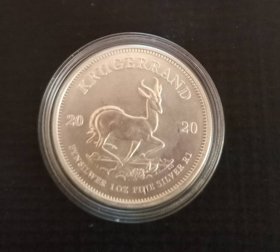 2020 Uncirculated 1 Onz Silver Krugerrand in capsule.