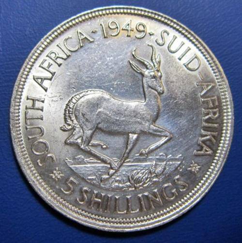 ## Great piece ** 1949 South Africa Silver 5 Shillings/Crown ##