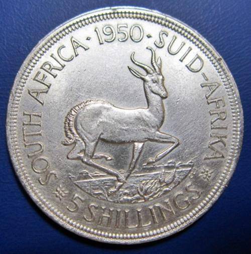 ## Semi Key Date - Great piece ** 1950 South Africa Silver 5 Shillings/Crown ##
