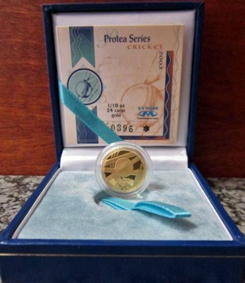 ## Proof 2003 South Africa Protea Series Cricket 1/10th Oz in SAM Box ##