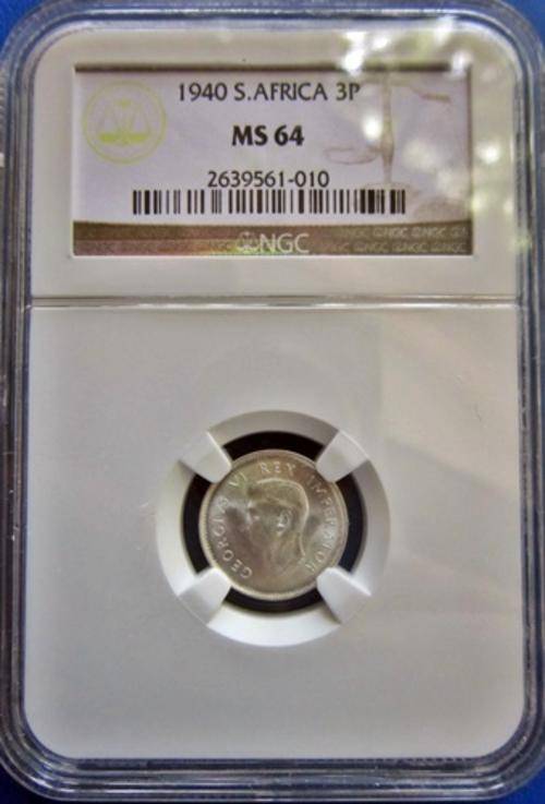 ## ** NGC Graded 2nd Finest Known ** 1940 South Africa 3D MS 64 ##