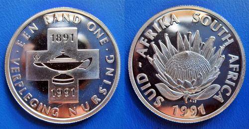 ## Proof 1991 South Africa Protea Nursing Silver R1 ## in sam box with c.o.a