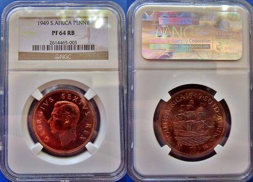 ## NGC Graded 1949 South Africa 1 Penny PF 64 RB ##