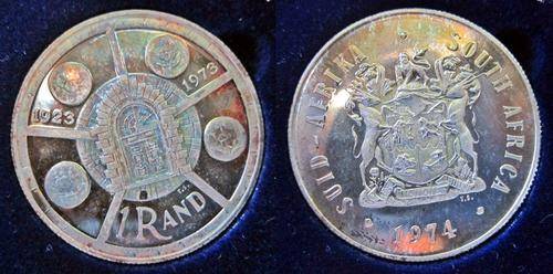 ## 1974 South Africa Proof Silver R1 in SAM Box ##