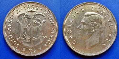 ## Beautiful 1952 South Africa Silver 2 Shillings ##
