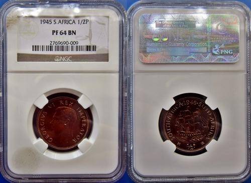 ## NGC Graded 1945 South Africa 1/2D PF 64 BN ##