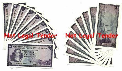 ## 9 x T.W. de Jongh 3rd Issue R5 Notes in Sequence F258 561231 - 239 * Bid per note for the LOT ##