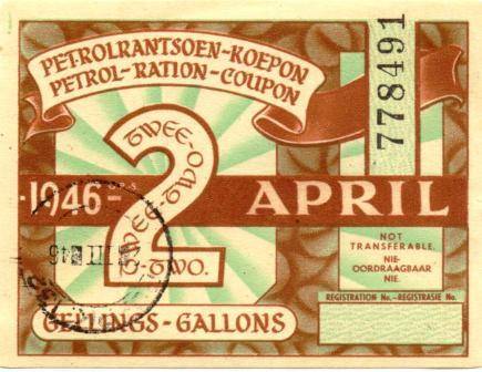 ## 1946 2 Gallons Petrol Ration Coupon ## Used in S.A