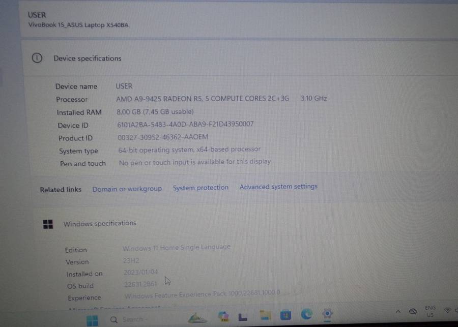 ASUS VivoBook 15 AMD A9 Radeon R5 Graphics 500GB SSD 8GB RAM Win 11 Home