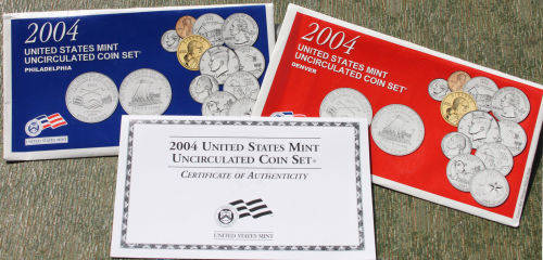 2004 P and D US Mint Uncirculated 22 Coin BU Set with Westward Journey Nickels 5c