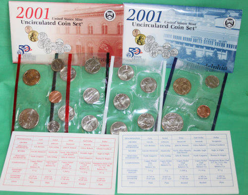 2001 Philadelphia and Denver US Mint Uncirculated 20 Coin BU Set