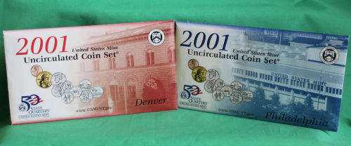 2001 Philadelphia and Denver US Mint Uncirculated 20 Coin BU Set
