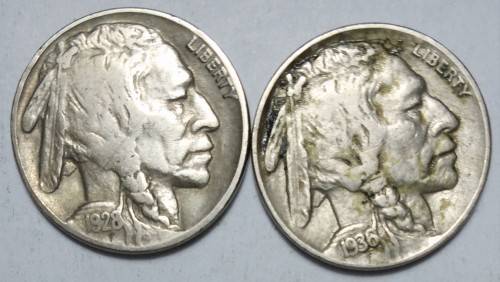 2 x USA United States 1928 / 1936 - 5 Cents `Buffalo Nickel`
