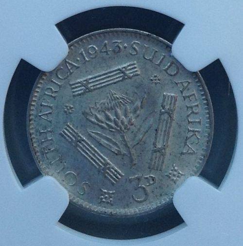 1943 3P (THREEPENCE) - NGC GRADED - MS62 (INCORRECTLY LABELLED BY NGC)