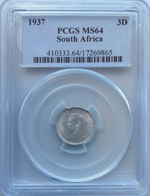 1937 3 P (THREEPENCE) - PCGS GRADED  MS64