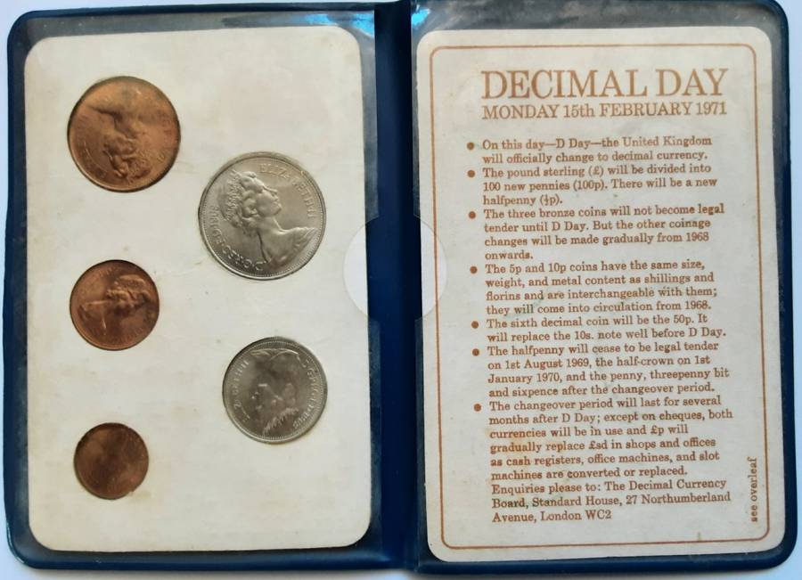 Britain`s First Decimal Coins + 1919 3 pence + 1891 1 penny + 1953 3 pence + 3x 1965 Churchill Crown