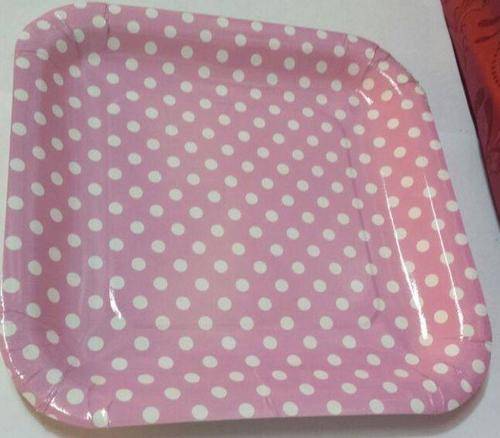 Pink polka dot square plate(10)