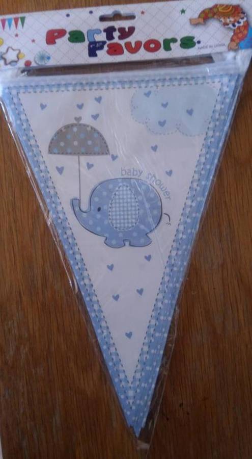 Blue Elephant Umbrella Baby Shower Triangle/flag banner- BABY BOY