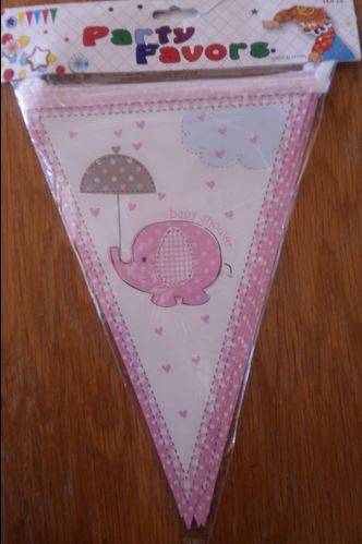 Pink Elephant Umbrella Baby Shower Triangle/flag Banner- BABY GIRL