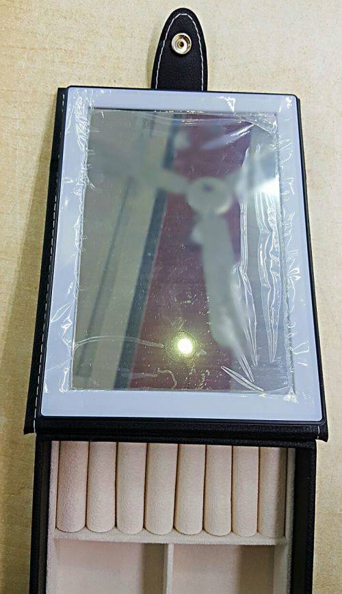 PORTABLE COSMETIC MIRROR WITH RECHARGEABLE LED LIT BORDER AND JEWELRY STORAGE BOX* BLACK