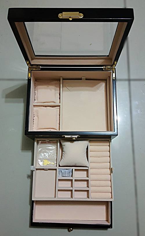 JEWELRY BOX/ CASE *REAL SOLID WOOD* JET BLACK