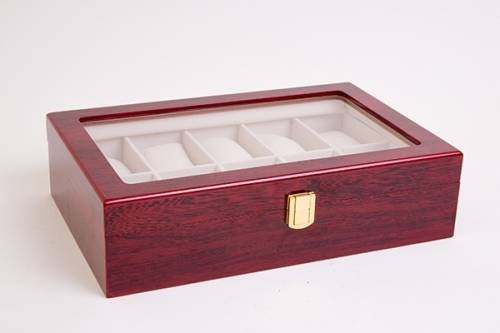 WATCH BOX / DISPLAY / CASE / STORAGE / ORGANIZER *10 SLOT/ BLOCK/ DIVISION*MAHOGANY*REAL SOLID WOOD