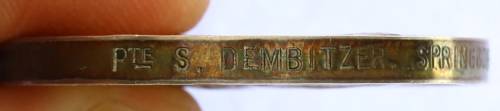 Queen's South Africa Medal : Pte S Dembitzer, Springbokfontein T.G. EF