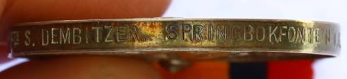 Queen's South Africa Medal : Pte S Dembitzer, Springbokfontein T.G. EF