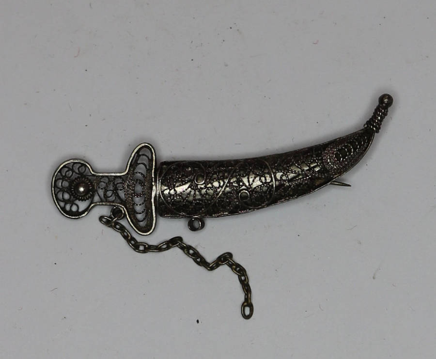 Antique Turkish vintage silver filigree sword brooch pin EF