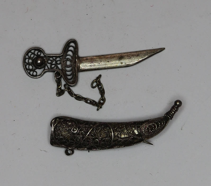 Antique Turkish vintage silver filigree sword brooch pin EF