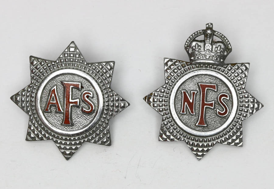 Lot Auxiliary Fire Service and National Fire Service badges