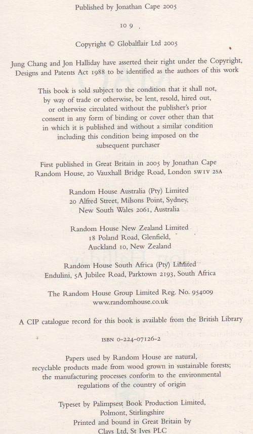 Mao the Unknown Story Chang and Halliday hardcover 814 pages