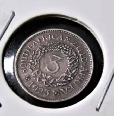 1923 Union of South Africa 3 Pence WREATH TIEKIE RARE