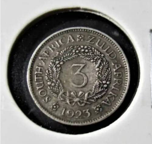 1923 Union of South Africa 3 Pence WREATH TIEKIE RARE