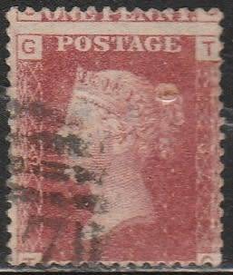 Great Britain 1d Red Plate number 87? Lettered TG Misperfed as scan