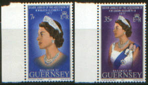 Guernsey Silver Jubilee 2 mint stamps as scans