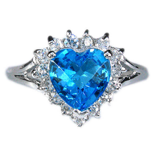 Heart Cut Blue Topaz  White Gold Plated Ring