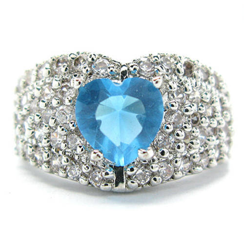 Heart Cut Blue Topaz Blue White Gold Plated Ring Size 7