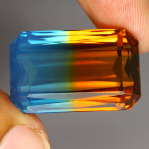 49.20 ct COLLECTORS LUXURIOUS EMERALD CUT GOLDEN & BLUE CITRINE -  Natural Gemstone