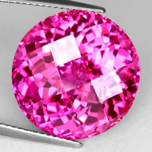 25.12 ct CALIBRATED PINK ROUND CHECKERBOARD CUT TOPAZ Gemstone