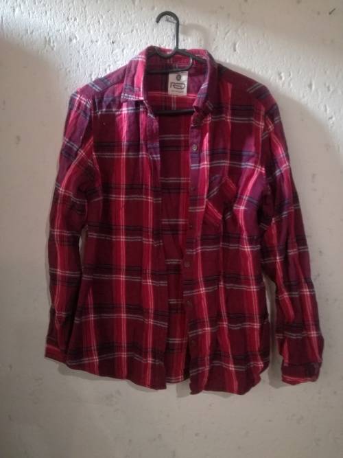 Red, black and grey checked warm winter shirt Size XL