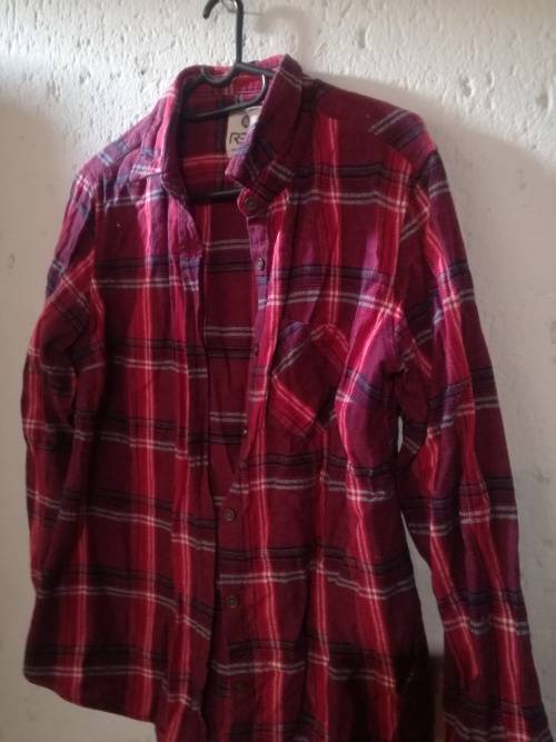 Red, black and grey checked warm winter shirt Size XL