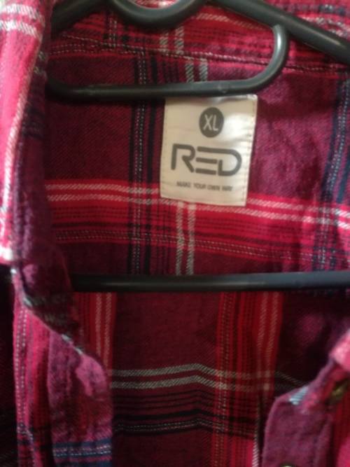 Red, black and grey checked warm winter shirt Size XL