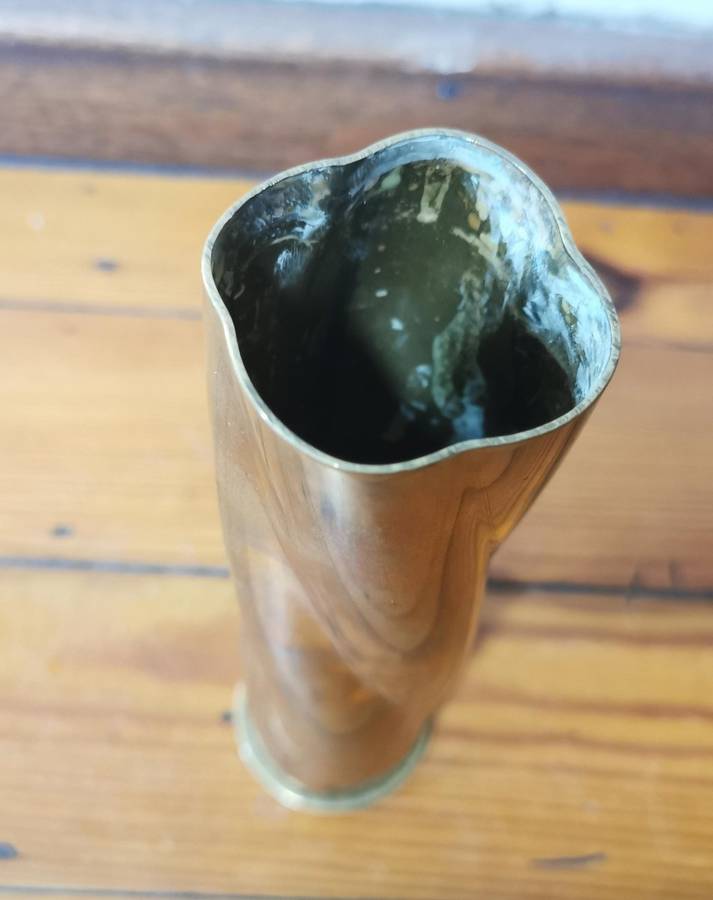 WW2 1944 40mm Mk4 British Bofors anti-aircraft shell, converted to drill round, then to trench art