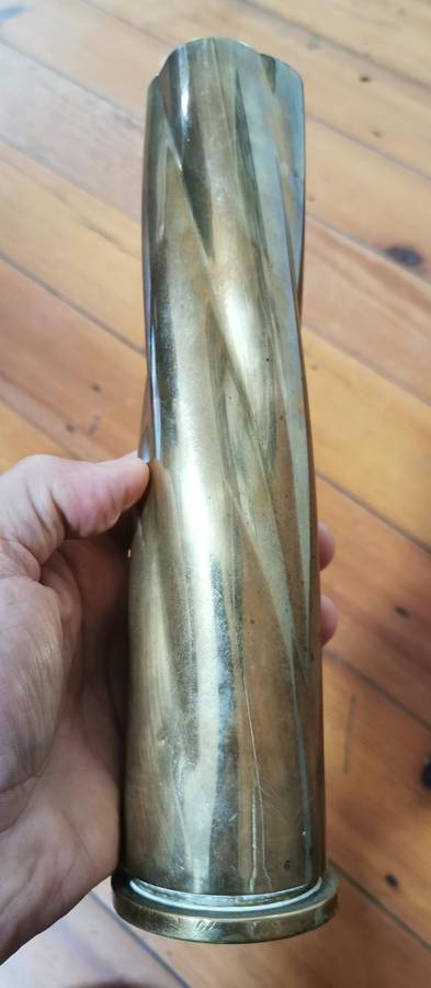 WW2 1944 40mm Mk4 British Bofors anti-aircraft shell, converted to drill round, then to trench art