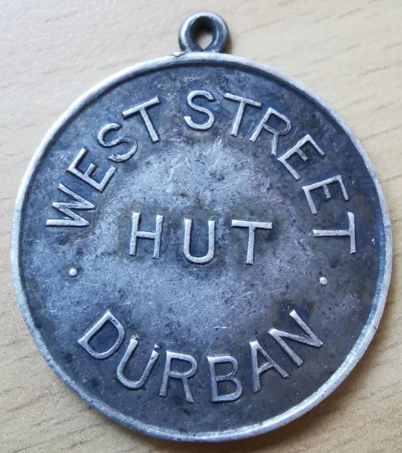 Very rare West Street Hut Durban identity ticket token (Hearns 658a)
