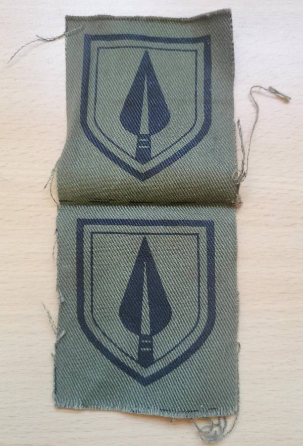 Rhodesian Security Force Auxiliaries pair of Pfumo re Vahnu cloth cap badges - uncut (CO C519)