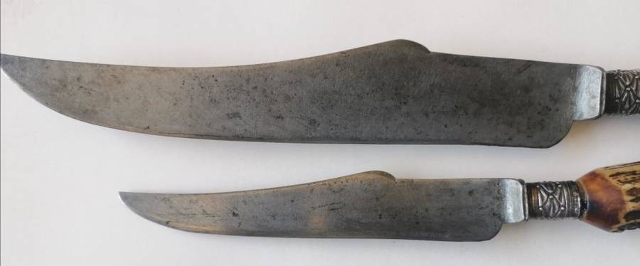 Late 1800s 4-piece sterling silver carving set by Allen and Darwin of Sheffield, ram`s head