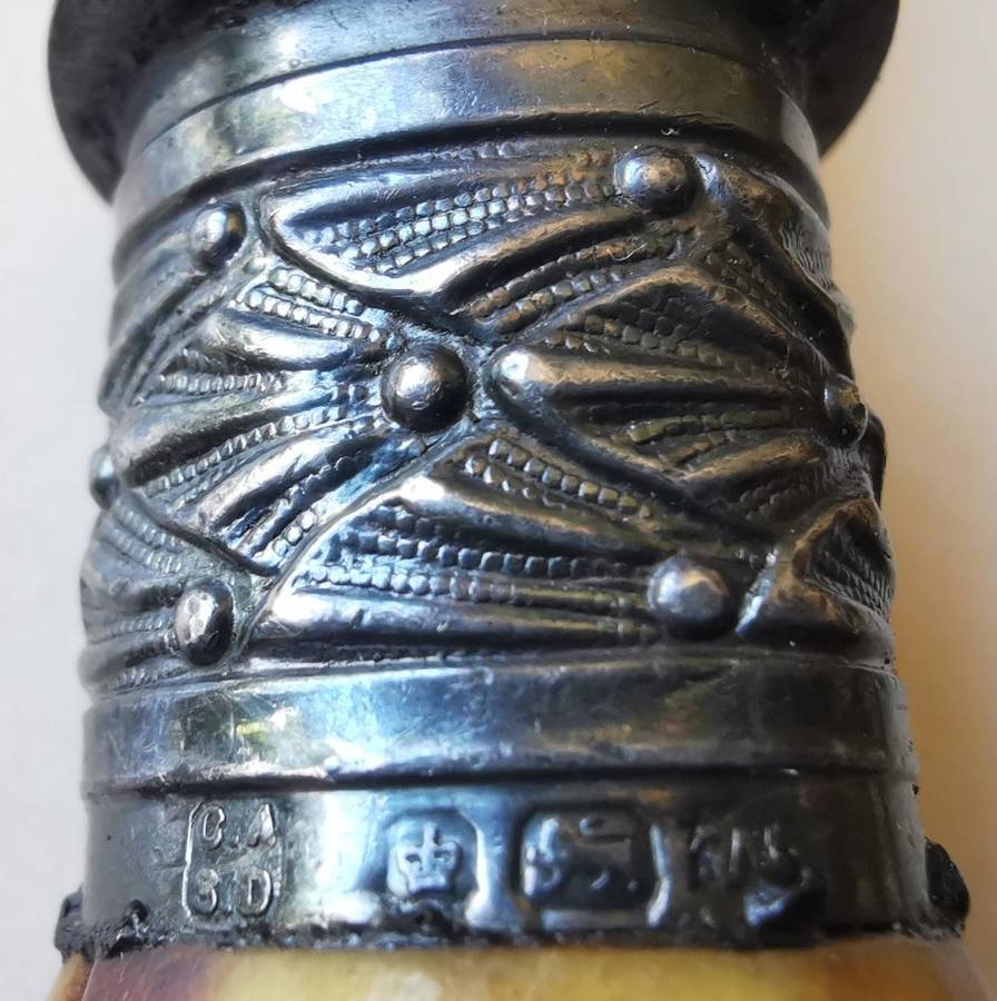 Late 1800s 4-piece sterling silver carving set by Allen and Darwin of Sheffield, ram`s head