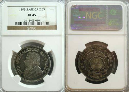 *** CRAZY R1 START VERY RARE *** 1895 ZAR HALFCROWN NGC GRADED $$$ CAT VALUE R 50 000$$$
